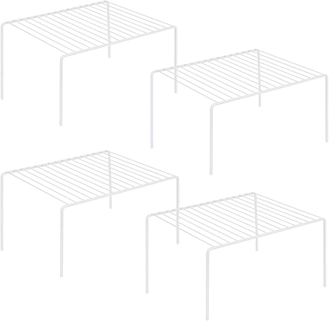 iPEGTOP Set of 4 Kitchen Cupboard Organiser Shelf, Small Size 10.6 x 5.1 Inch Freezer Cabinet Organization Storage Shelf Wire Rack, Steel Metal Shelves for Fridge Pantries Countertops Utensils -White