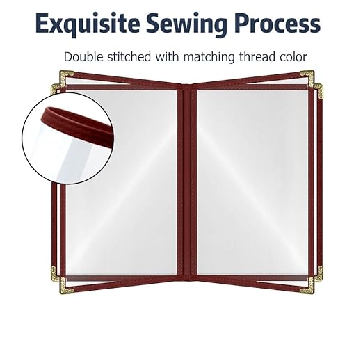 Goodsmart Restaurant Menu Covers – 25 Pack Burgundy 8-View Booklet 8.5" x 14", Side-Loading Vinyl & Plastic Menu Holders, Clear Menu Sleeves, Leather-Style Café Covers with Gold Corners