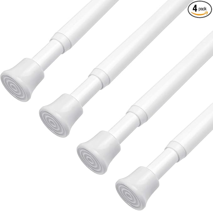 KXLife Tension Curtain Rod Adjustable 18-28", Small Spring Rod, 4Pcs | White, No Drilling, Tool-Free Spring Fit, Non-Slip Ends, Suitable for Window, Kitchen, RV