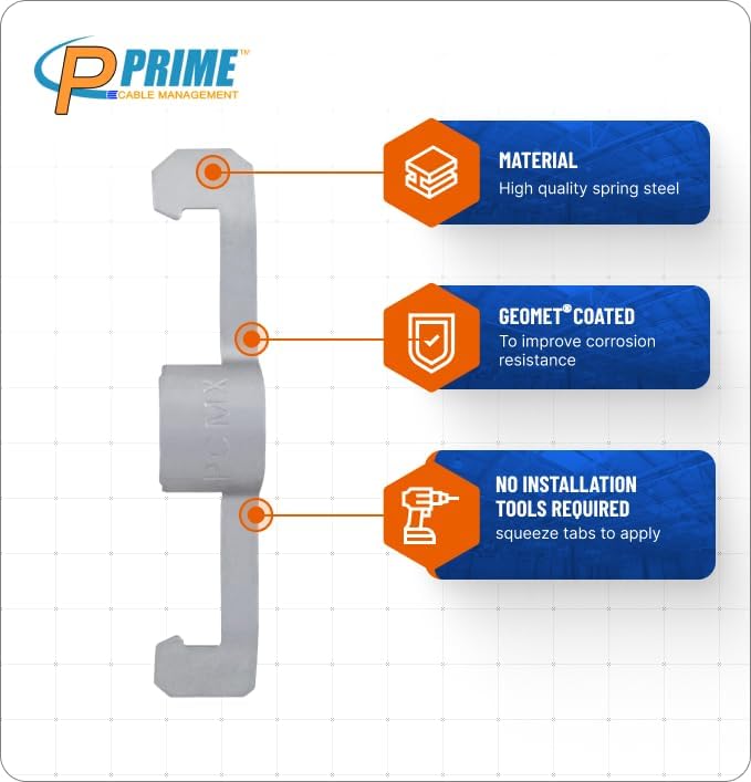Conduit Cable Support Clip to Ceiling Wire, Threaded Rod & Flanges. Heavy Duty Spring Steel Clip 50 Pack