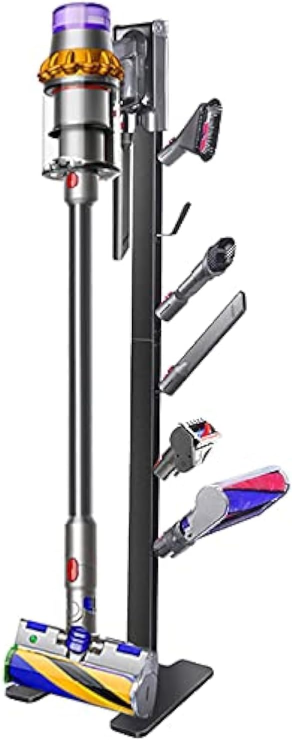 XIGOO Dyson Vacuum Stand for Gen5 Detect V15 V12 V11 V10 V8 V7 V6 | Vacuum Stand for Dyson Cordless Vacuum Cleaners and Accessory, Heavy-Duty Metal Bracket Holder with 6 Hooks, Black