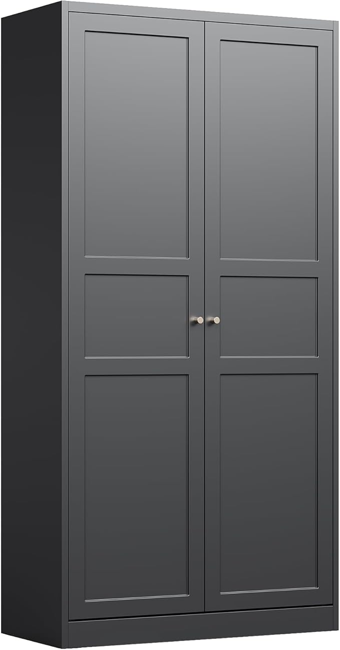 Letaya Wardrobe Armoire Closet,72" H Metal Storage Cabinet with Adjustable Shelves and Hanging Rod,Bedroom Armoire Cabinet Clothes Organizer (Black)