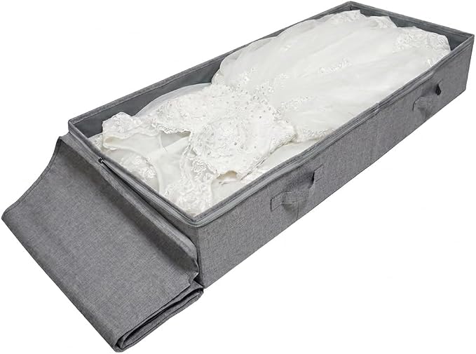 39.4" Bedroom Underbed Storage Boxes with Lid for Wedding Dress,Black Gray | 100cm Ultra Large Storage Containers for Duvets, Blankets, Clothes, Shoes, Toys, Comforters, Folding Rigid Organizer Bins