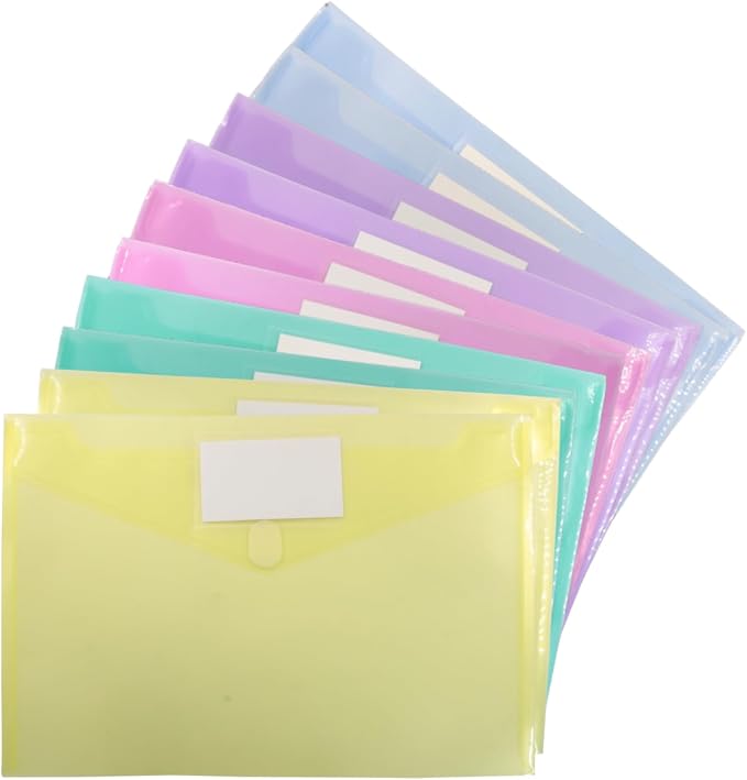 10 Pcs Plastic Envelopes A4 Letter Size | Plastic File Folders, Document Organizer, Label Pocket, Waterproof, School Office Home Supplies
