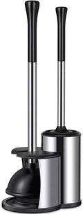 HAMITOR Toilet Plunger Bowl Brush Set: Hideaway Heavy Duty Toilet Plunger Scrubber Cleaner Holder Combo for Bathroom with Covered Caddy Hidden Elongated Discreet Apartment Plunger Brush Accessories
