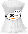 ALBO Zip Ties White 10 Inch 1000 Pack 50 lb, Long Plastic Cable Ties Thick 0.19 Inch Tie Wraps Heavy Duty UV Resistant Nylon Wire Ties for Indoor and Outdoor