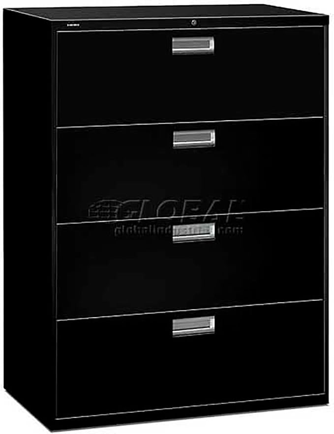 HON Brigade 600 Series Lateral File, 4 Drawers, 53 1/4"H x 42"W x 19 1/4"D, Black