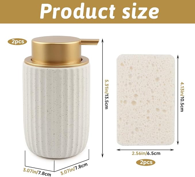 2 Pack Ceramic Foaming Soap Dispenser with Removable Pump, 12 oz Refillable Bathroom & Kitchen Hand Soap Dispenser, Modern Decor for Bathroom & Kitchen