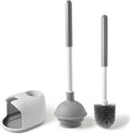 Eyliden Toilet Plunger & Brush Set, 3-Step Suction Cup, Compact Caddy | Space-Saving Toilet Deep Cleaning Combo with Holder, Ultra-Tight Seal, Durable, Nylon Bristles, Bathroom Essentials