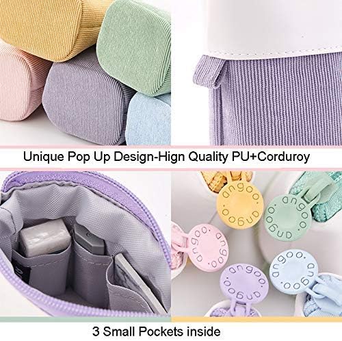 Telescopic Pencil Bag Pen Holder Stationery Case, PU Corduroy Stand-up Retractable Transformer Bag Colorful Organizer, Great for Christmas Holiday (Black)
