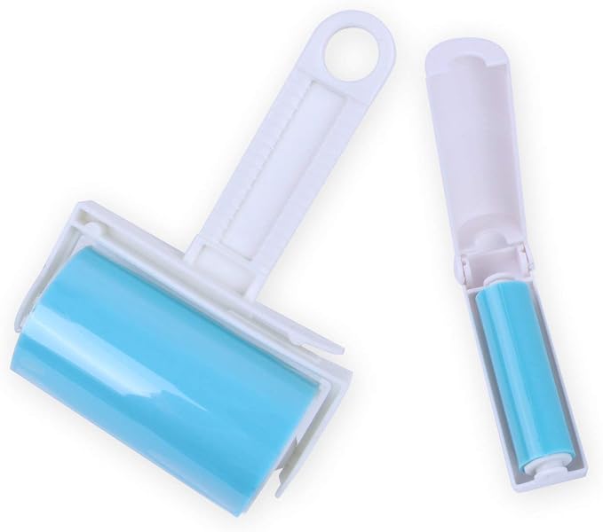 Reusable Lint Roller for Pet Hair – Washable Sticky Picker Set, 2-in-1 Portable & Standard Roller, Eco-Friendly No Refills, Removes Dog & Cat Fur from Clothes, Couch, Car (Blue) | Washable Sticky Picker Set for Pet Hair, Portable, Standard Roller, Eco-...