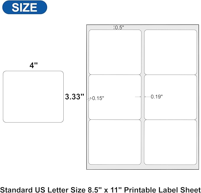 3-1/3" x 4" Shipping Address Label 2000 Sheets, Laser&Inkjet Printer Label 8.5x11in Printable Sticker Paper 6up/Page, White Mailing Labels for Package Envelope
