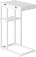 HOOBRO Foldable C Shaped End Table, C Shaped Side Table with Storage Shelf, Small Snack Table, Slide Under Couch Table for Sofa, Living Room Bedroom Small Spaces Easy Assembly, White WW29SF01