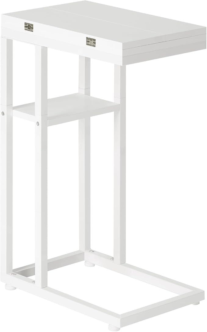 HOOBRO Foldable C Shaped End Table, C Shaped Side Table with Storage Shelf, Small Snack Table, Slide Under Couch Table for Sofa, Living Room Bedroom Small Spaces Easy Assembly, White WW29SF01
