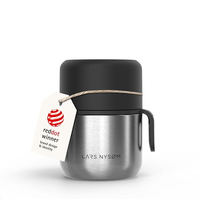 LARS NYSØM Stainless Steel Vacuum Insulated Food Jar - Leakproof Lunch Pot & Lunch Jar for Hot and Cold Food, Wide Mouth, Portable Soup Container for Work & Travel (Stainless Steel, 12oz)
