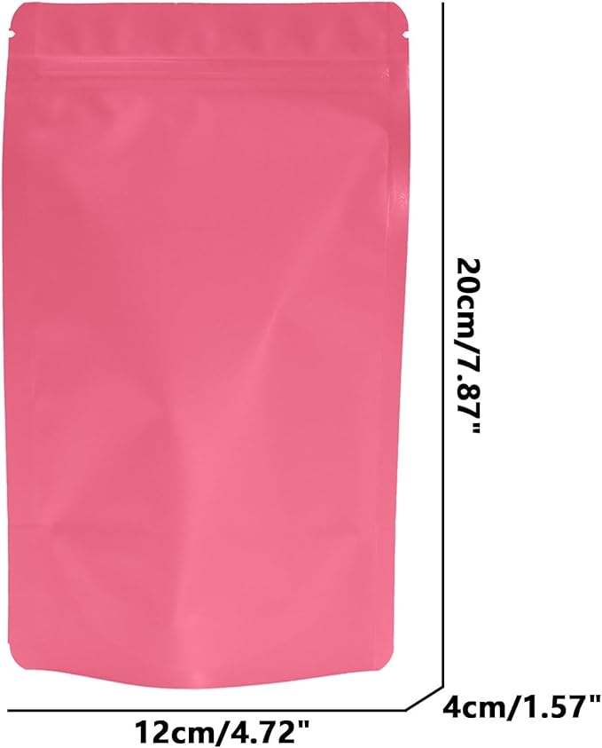 100PCS Smell Proof Resealable Pouch Bags,ULIFESTAR Aluminum Foil Flat Food Storage Bag,Sealable Pcsaging Zipper Pouches with Tear Notches for Pcsaging Lipgloss,Jewelry,etc(12*20cm/4.72*7.87",Pink)