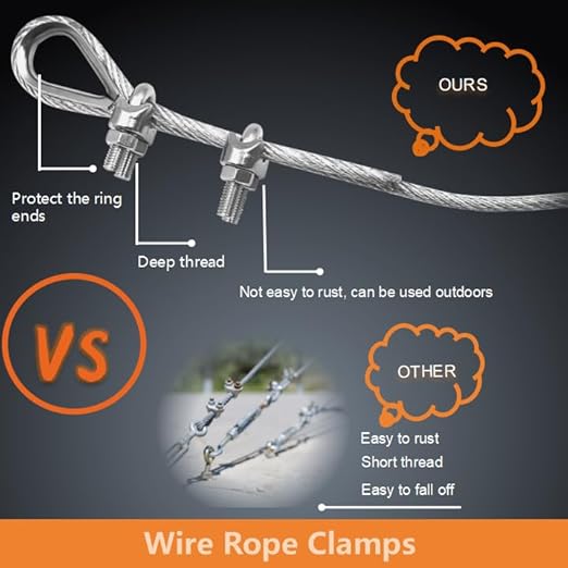 8 Pcs M12 Cable Clamps,Wire Rope Clamp,4 Pcs 1/2" Thimble | Stainless Steel Smooth Rods for Industry, Metal Working Hobbies and DIY Craft