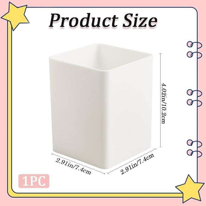CRASPIRE White Pen Holders Plastic Pencil Cups Square Waterproof Cuboid Cosmetic Makeup Brush Small Stationery Container Holder Box Case for Office School Home Desk Makeup Brush Pen Pencil Storage