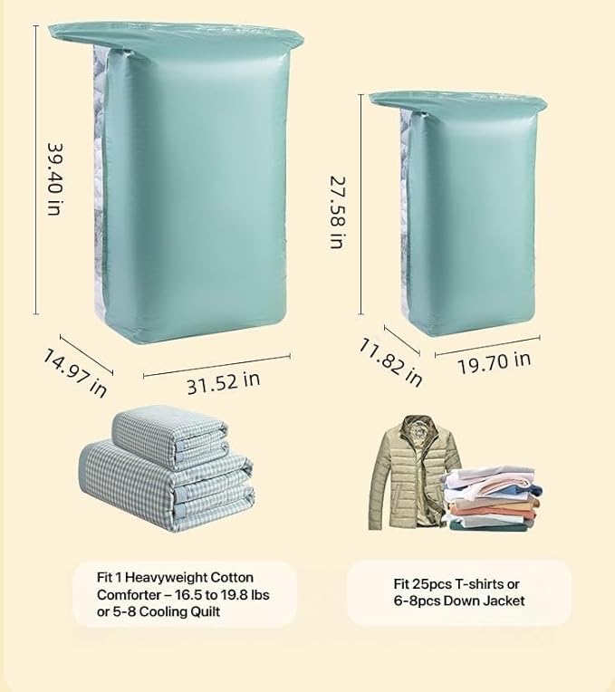 Vacuum Storage Bags for Clothing - NeatNest 6 Pack Cube Bags, 3 Medium + 3 Large, Box-Shaped Space Saver Bags with Vacuum or Hand Press, Durable PE+PA Material for Comforters, Clothes, Pillows