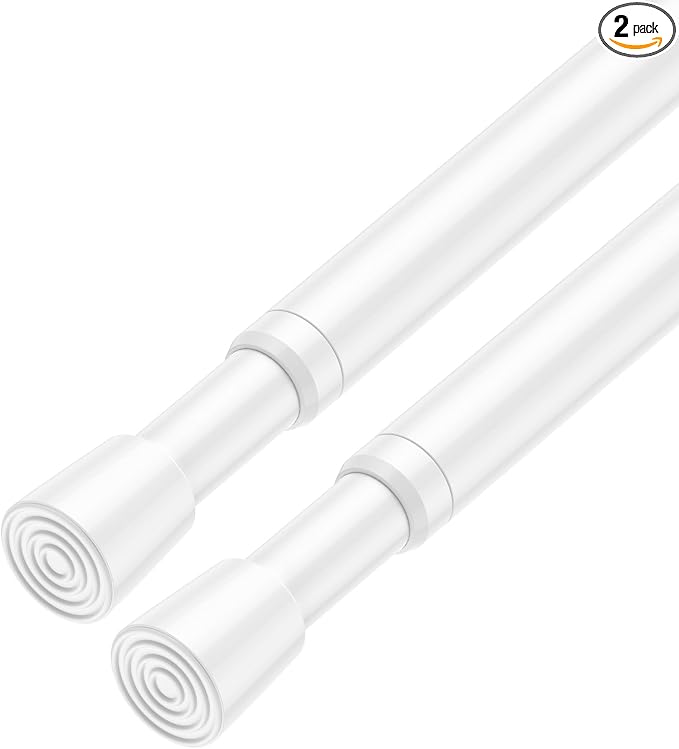 2Pack Tension Curtain Rod for Window 34 to 59 Inch Adjustable Spring Loaded Curtain Rods No Drilling White Tension Rods for Doorway Closet Door Kitchen Bathroom