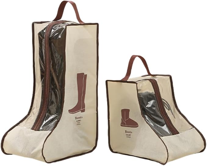 Rikyo 2 Set Beige Shoe Storage,Portable Short Boots & Tall Boots Storage | Protector Bag, Shoe Dust Bags & Sleeves for Travel,Clear Boots Cover, Shoes Packing Organizers for Adult Sneakers