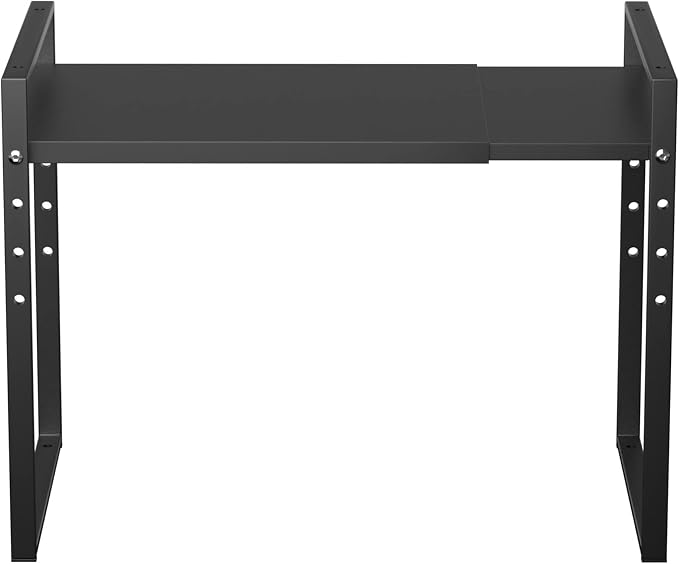 iPEGTOP Extendable Microwave Oven Rack, Adjustable Height Microwave/Toaster Shelf Heavy Duty Metal Pantry Shelf Space Riser Stand Organizer,Black