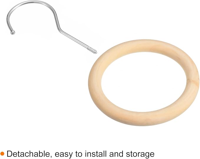 uxcell 4.7 Inch Scarf Ring Hanger, Scarf Organizer Holder Wooden Circle Rings Hanging Hook for Belt Tie Scarf, 10cm Length Hook (Silver)