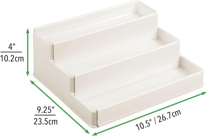 mDesign Plastic Expandable 3-Tier Shelf Rack Organizer - Storage for Bathroom Vanity, Cabinet, Cupboard, Drawer - Holds Medicine, Vitamins, Supplements, Cosmetics - Ligne Collection - Cream/Beige