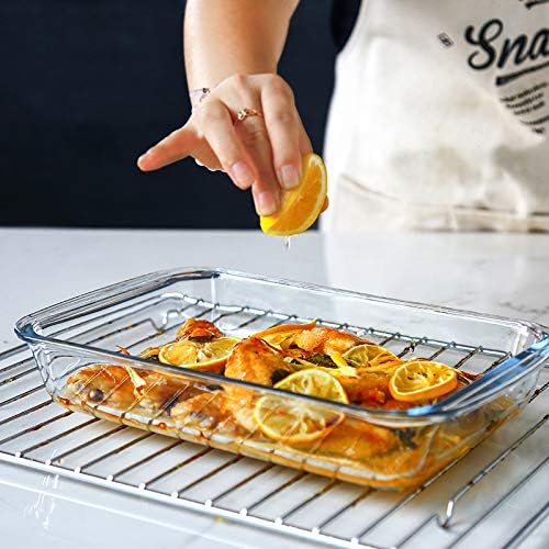 8-Piece Glass Baking Dish Set with Plastic lids,Rectangular Glass Bakeware Set with Lids, Baking Pans for Lasagna, Leftovers, Cooking, Kitchen, Freezer-to-Oven and Dishwasher, Navy Blue