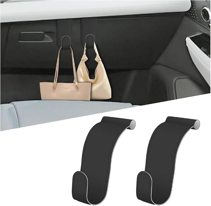 Bittwee 2PCS Car Glove Box Hooks Passenger Storage Hangers Black | Microfiber leather, snap-in install, hangs bags umbrellas, fits most cars SUVs and trucks, car interior accessories