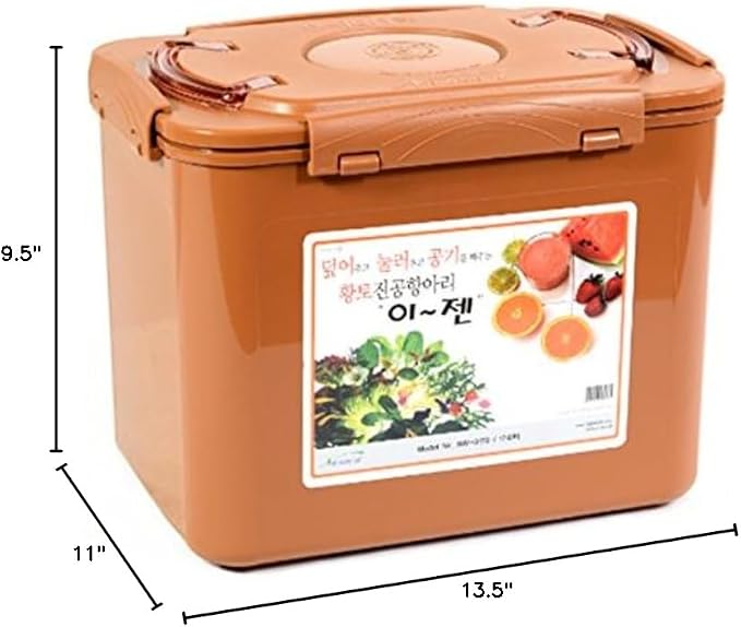 E-Jen Premium Kimchi, Sauerkraut Container Probiotic Fermentation with Inner Vacuum Lid (Earthenware Brown, 4.4 gal/ 17L)