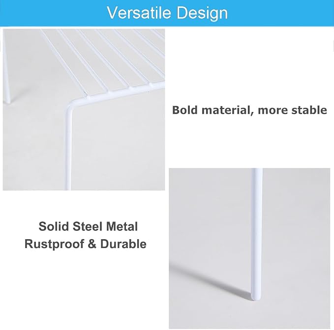 iPEGTOP Set of 6 Kitchen Cupboard Organiser Shelf, Small Size 10.6 x 5.1 Inch Freezer Cabinet Organization Storage Shelf Wire Rack, Steel Metal Shelves for Fridge Pantries Countertops Utensils -White