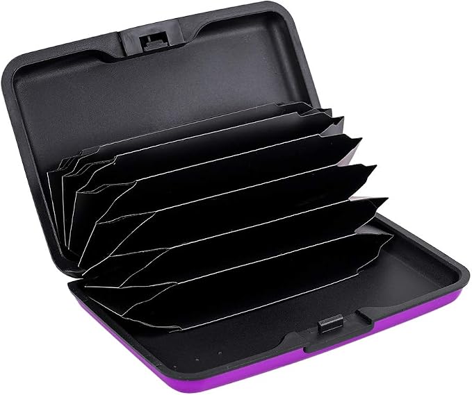 ELFISH Mini RFID Aluminum Wallet Credit Cards Holder Business Card Case Metal ID Case for Men Women (Purple)
