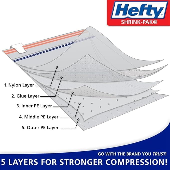 Hefty Shrink-Pak Mattress Bags for Moving - King/California King Size | Heavy Duty & Water Resistant Vacuum Compression Mattress Bag, Storage Protection Mattress Cover for Moving