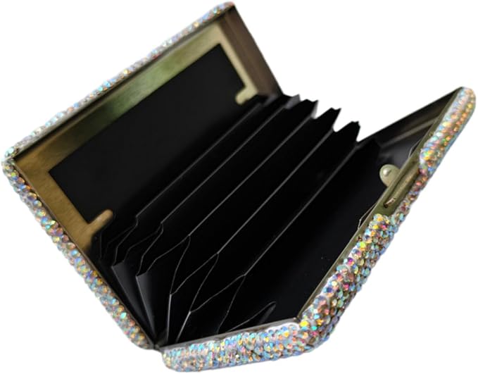 1Pc Card Wallet Card Case Bling Bling Business Card Holder,Colorful | Fashion,Crystal and Aluminum,Unisex-Adults,Compact Purse,Rhinestone