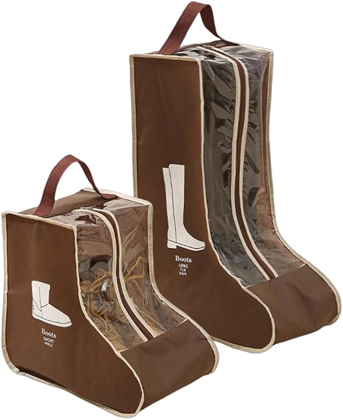 Rikyo 2 Set Brown Shoe Storage,Portable Short Boots & Tall Boots Storage | Protector Bag, Shoe Dust Bags & Sleeves for Travel,Clear Boots Cover, Shoes Packing Organizers for Adult Sneakers