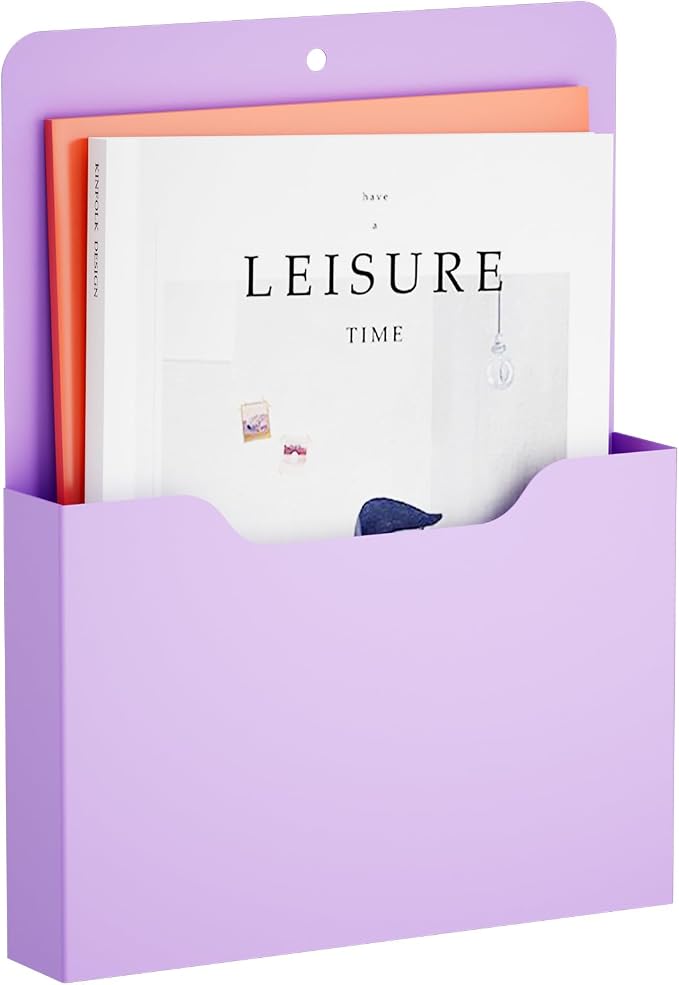 Marbrasse Magnetic File Holder - Magnetic Paper Holder, Pocket Organizer Office Supplies Storage Mail Organizer for Notebooks,Planners,Letter (Purple)