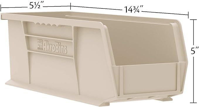 Akro-Mils 30234 AkroBins Plastic Storage Bins, Space-Saving Stackable Bins for Garage, Pantry, Craft Organization, 15" x 5" x 5", Blue, 12-Pack