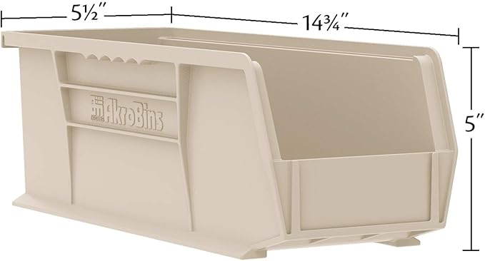Akro-Mils 30234 AkroBins Plastic Storage Bins, Space-Saving Stackable Bins for Garage, Pantry, Craft Organization, 15" x 5" x 5", Black, 12-Pack