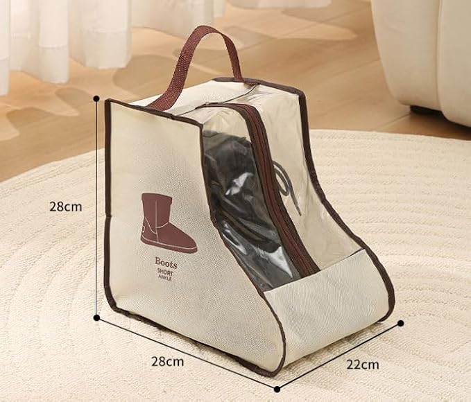 Rikyo 2 Set Beige Shoe Storage,Portable Short Boots & Tall Boots Storage | Protector Bag, Shoe Dust Bags & Sleeves for Travel,Clear Boots Cover, Shoes Packing Organizers for Adult Sneakers