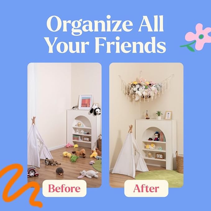 Lilly's Love Stuffed Animal Storage Macrame Hammock, Large - Boho Room Decor Toy Storage - Corner Hanging Plushie Stuffed Animal Net Organizer (Black)