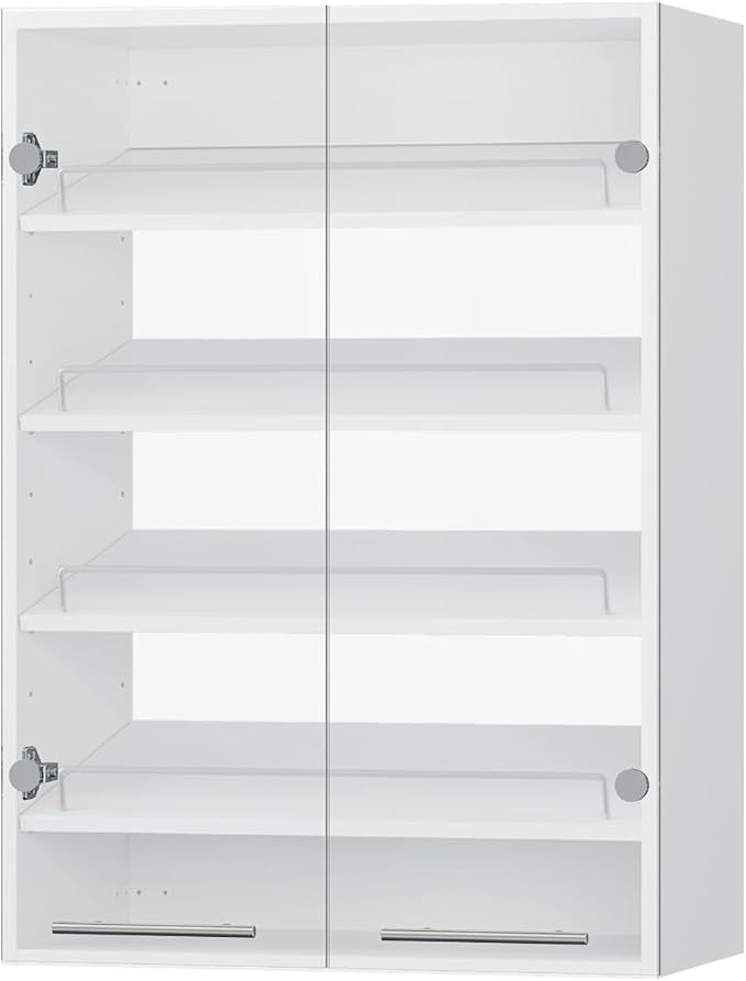 ROOMTEC 31.5" Shoe Shlef Tower Wardrobe Closet with Clear Glass Doors, Wall Mounted Modular Closet System, Clothes Storage Unit for Bedroom or Walk-in Closet, White