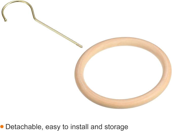 uxcell 4.65 Inch Scarf Ring Hanger, Scarf Organizer Holder Wooden Circle Rings Hanging Hook for Belt Tie Scarf, 11.8cm Length Hook (Gold)
