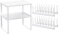 Marsui 4 Pcs Kitchen Organizer Accessories Set for Cabinet,White | Cabinet Organizer Shelves, Bamboo Dish Drying Plate Rack, Wooden Counter Storage Holder, for Spice Dish Pot Lid Bowl Cup
