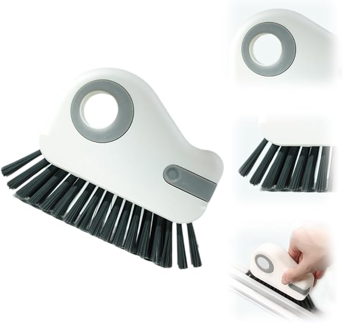 2 in 1 Groove Cleaning Brush Window Track Cleaning Tools, 2026 New Multipurpose Hard Bristle Crevice Cleaning Brush with Hidden Scraper for Sliding Door Track, Window Sill, Window Seal (Grey-1PC)