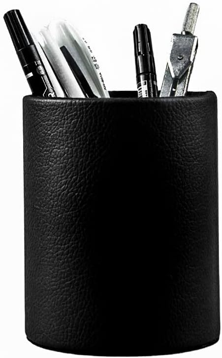 Black Pen Holder, Leather Pencil Holder, Simple pen cup, Elegant pen holder for desk, Desktop pencil cup, Stationery Organizer for Office School Home Dorm (Black)
