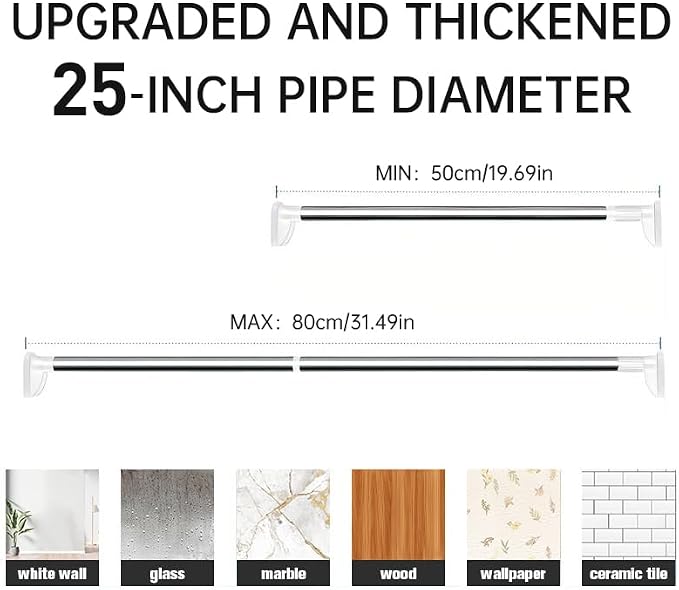 Closet Rod,Adjustable Closet Rods for Hanging Clothes,Rust-Resistant Tension Bathroom Rod for Window,Bathroom,Closet,Room Divider Without Drilling,Heavy-DutyTension Rod