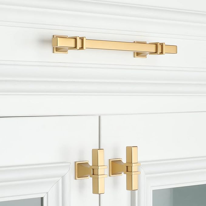 10 Pack 3-3/4 Inch Brushed Gold Pulls Kitchen Cabinet Handles Gold Pulls for Dresser Drawers Kitchen Cabinet Hardware