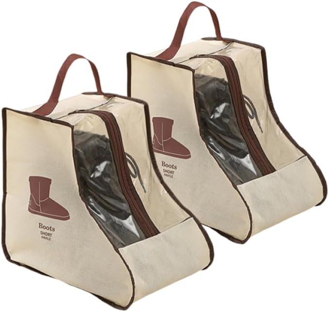 Rikyo 2 Set Beige Shoe Storage,Portable Short Boots Storage&Protector Bag | Protector Bag,Shoe Dust Bags,Shoe Sleeves for Travel,Clear Window Boots Cover,Shoes Packing Organizers for Adult Sneakers