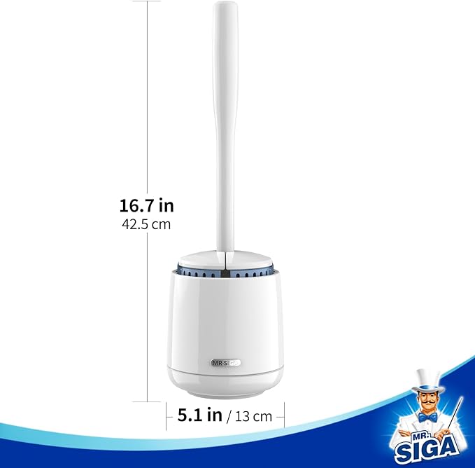 MR.SIGA Toilet Bowl Brush and Holder, Sturdy Long Handle, White, 2 Pack | Automatic Lid Design, toilet brush and holder set with replaceable toilet head, toilet bowl cleaner brush, toilet scrubber